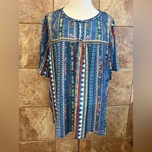Flying Tomato Short Sleeve Colorful Boho Top Size 1X
